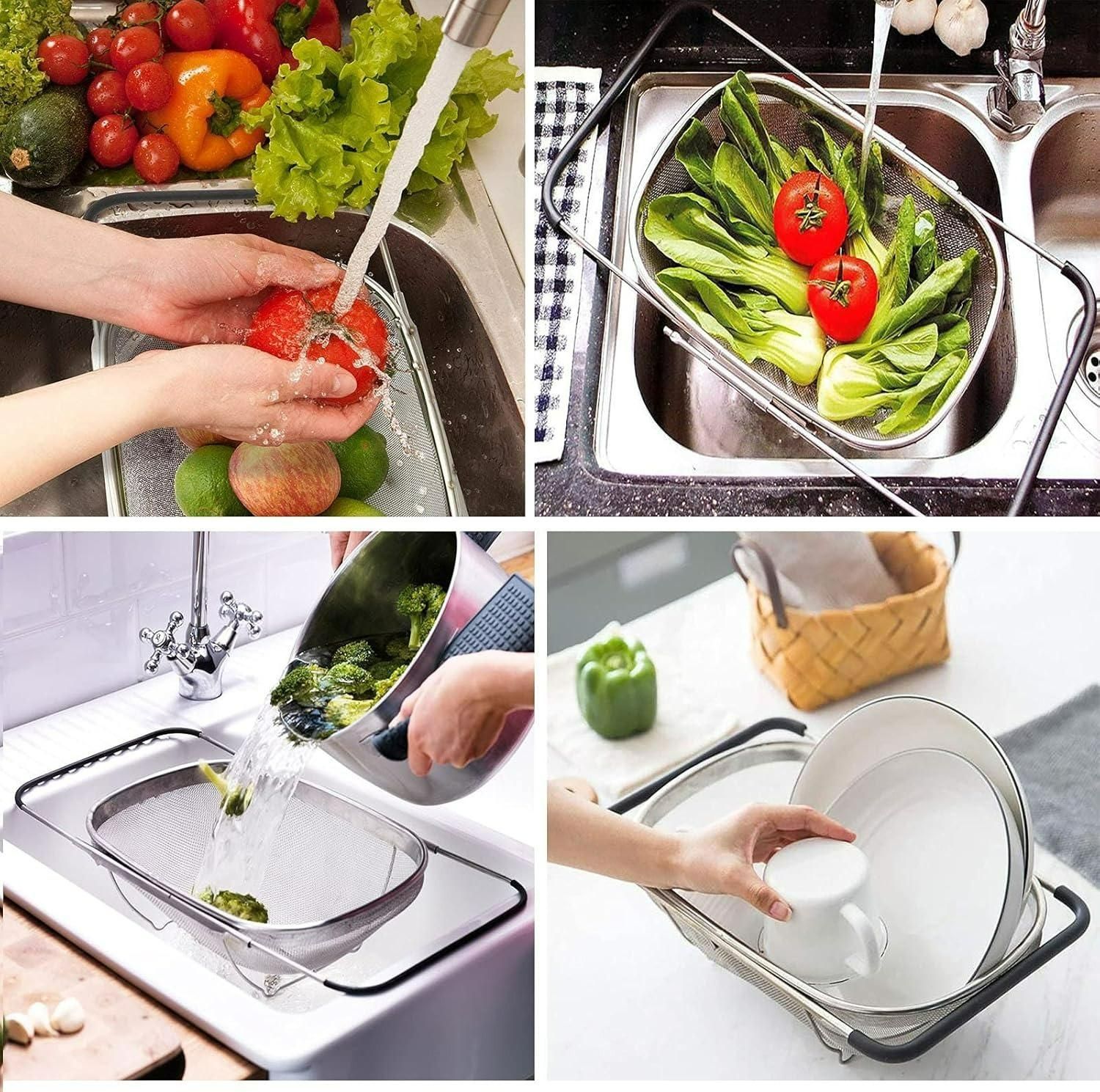 Trenqle Stainless Steel Oval Colander (Big Size) | Heavy Duty Strainer Basket for Fruits, Vegetables & Pasta