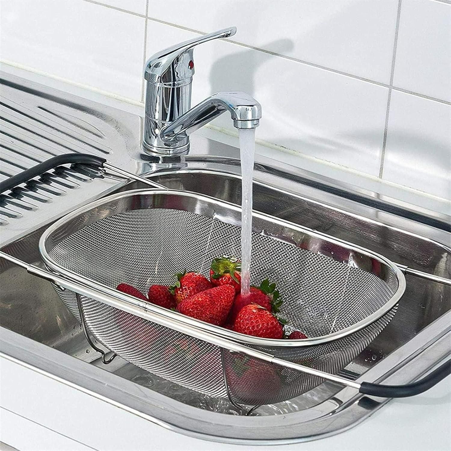 Trenqle Stainless Steel Oval Colander (Big Size) | Heavy Duty Strainer Basket for Fruits, Vegetables & Pasta