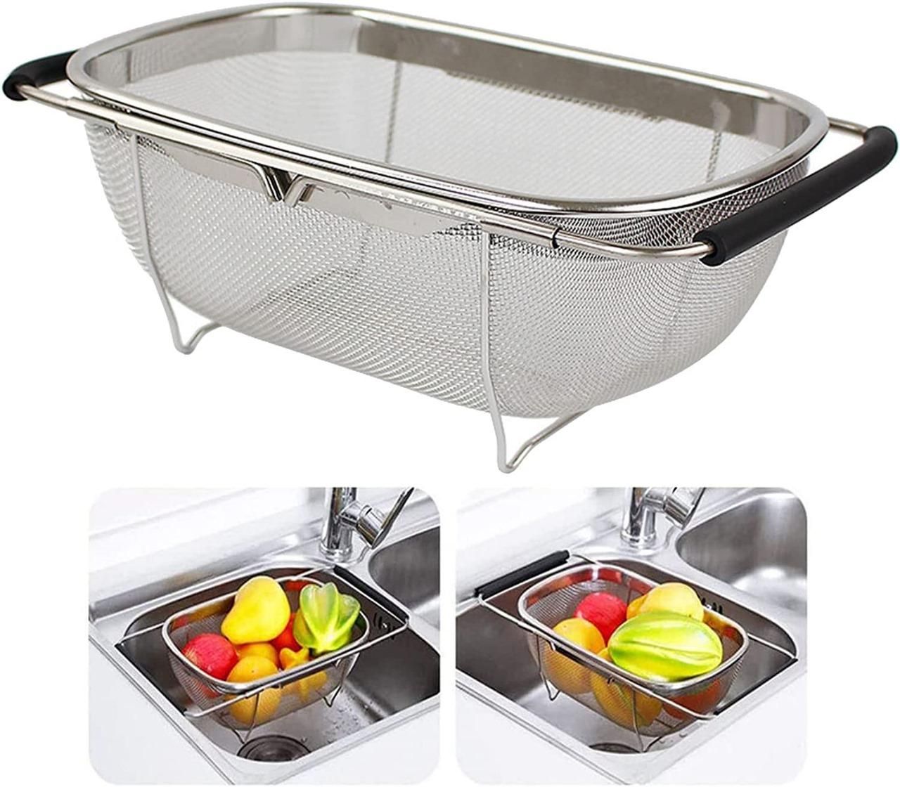 Trenqle Stainless Steel Oval Colander (Big Size) | Heavy Duty Strainer Basket for Fruits, Vegetables & Pasta