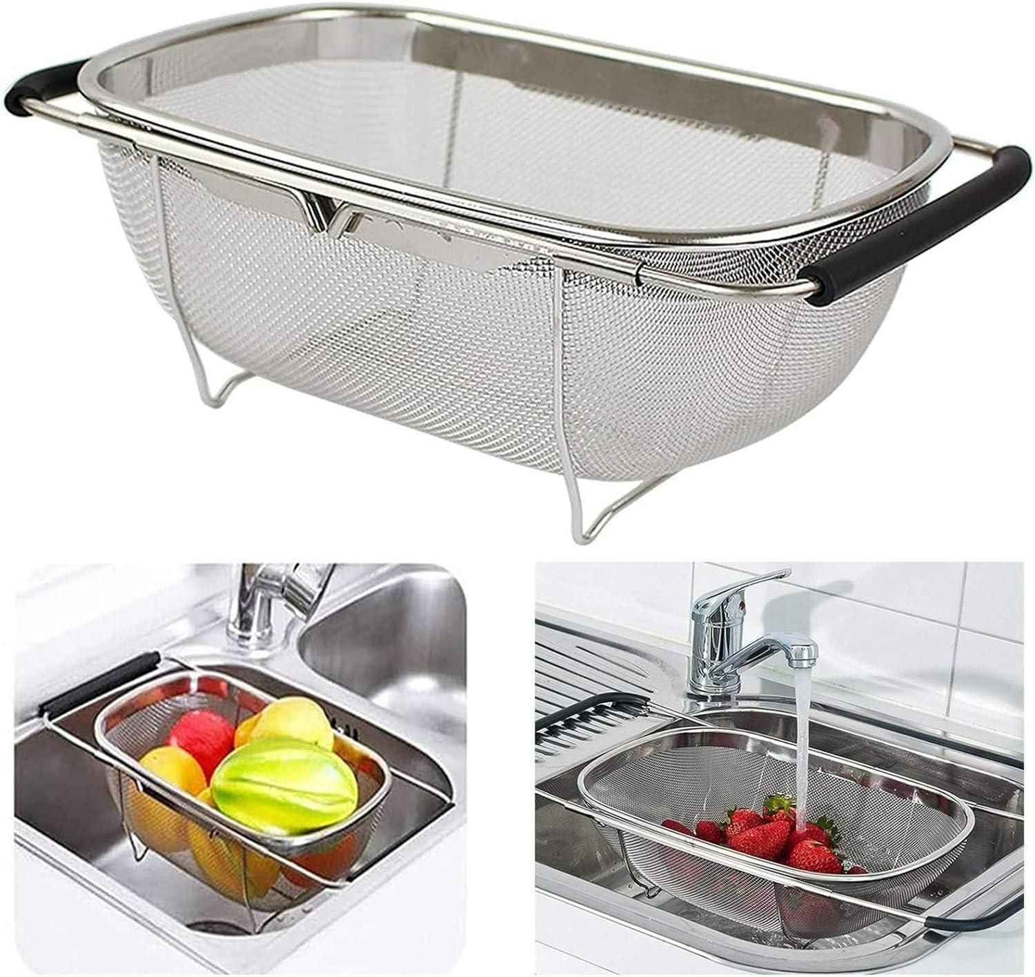 Trenqle Stainless Steel Oval Colander (Big Size) | Heavy Duty Strainer Basket for Fruits, Vegetables & Pasta