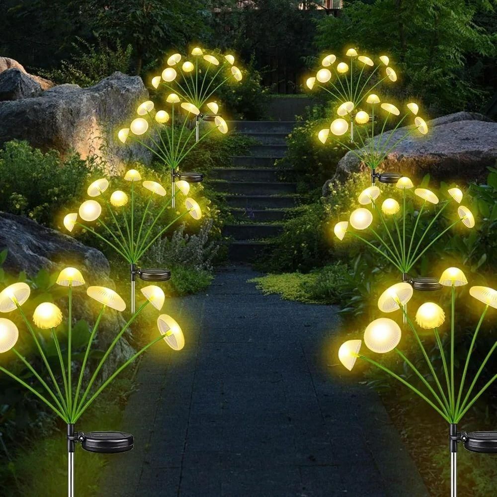 Trenqle Solar Mushroom Garden Lights (Pack of 2) | 8 LED Waterproof Outdoor Decorative Lights for Lawn & Pathway