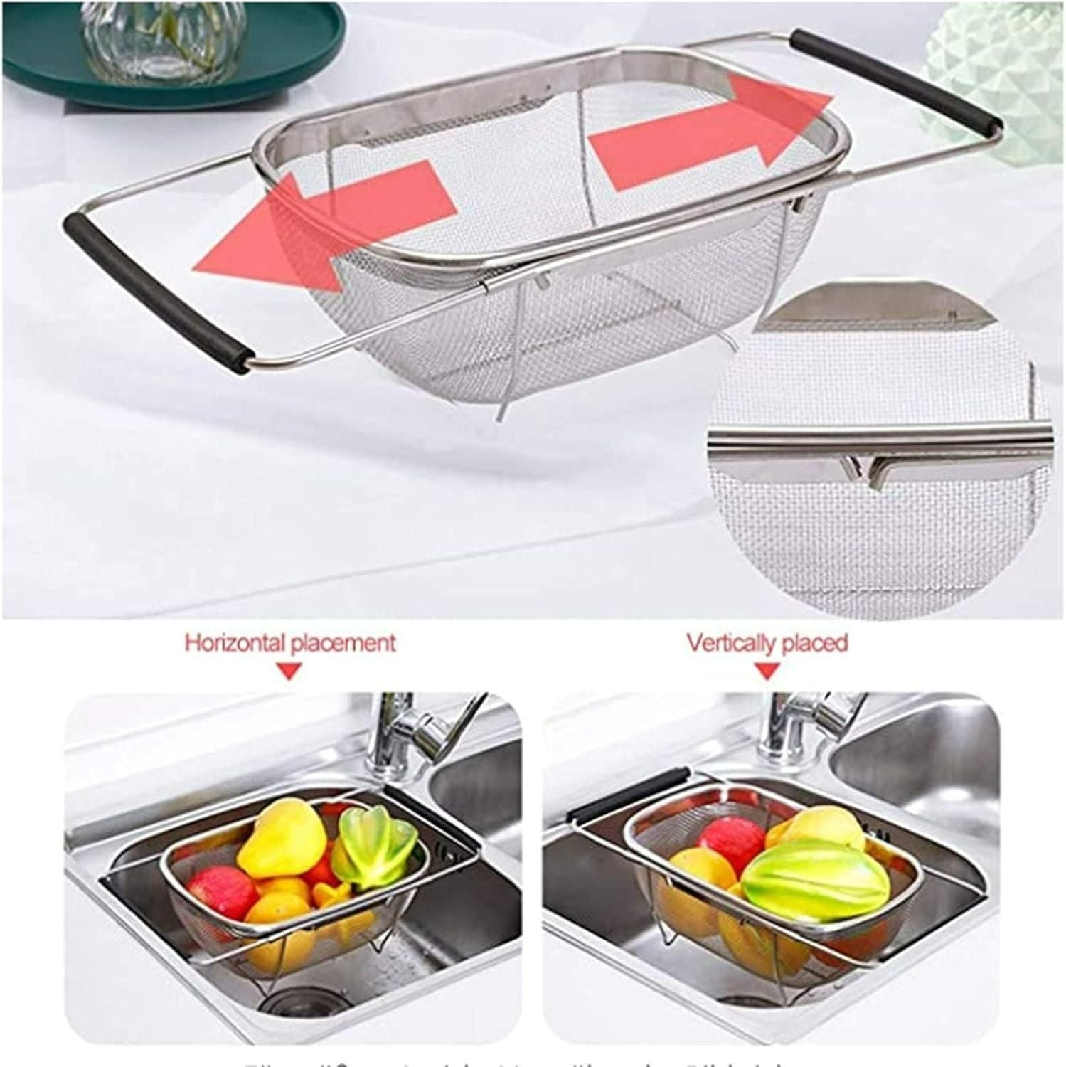 Trenqle Stainless Steel Oval Colander (Big Size) | Heavy Duty Strainer Basket for Fruits, Vegetables & Pasta